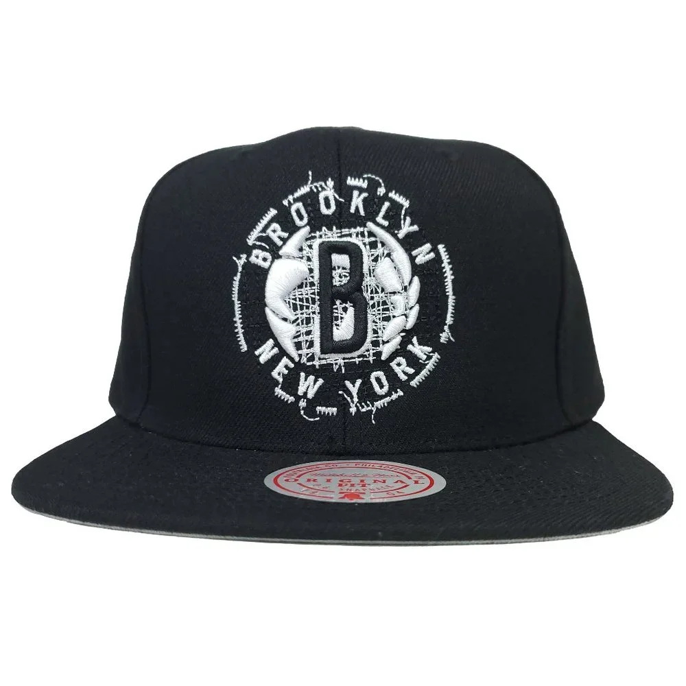 Brooklyn Nets Mitchell‎ & Ness NBA Snapback Hat Glitch 3D Logo Black Cap NWT